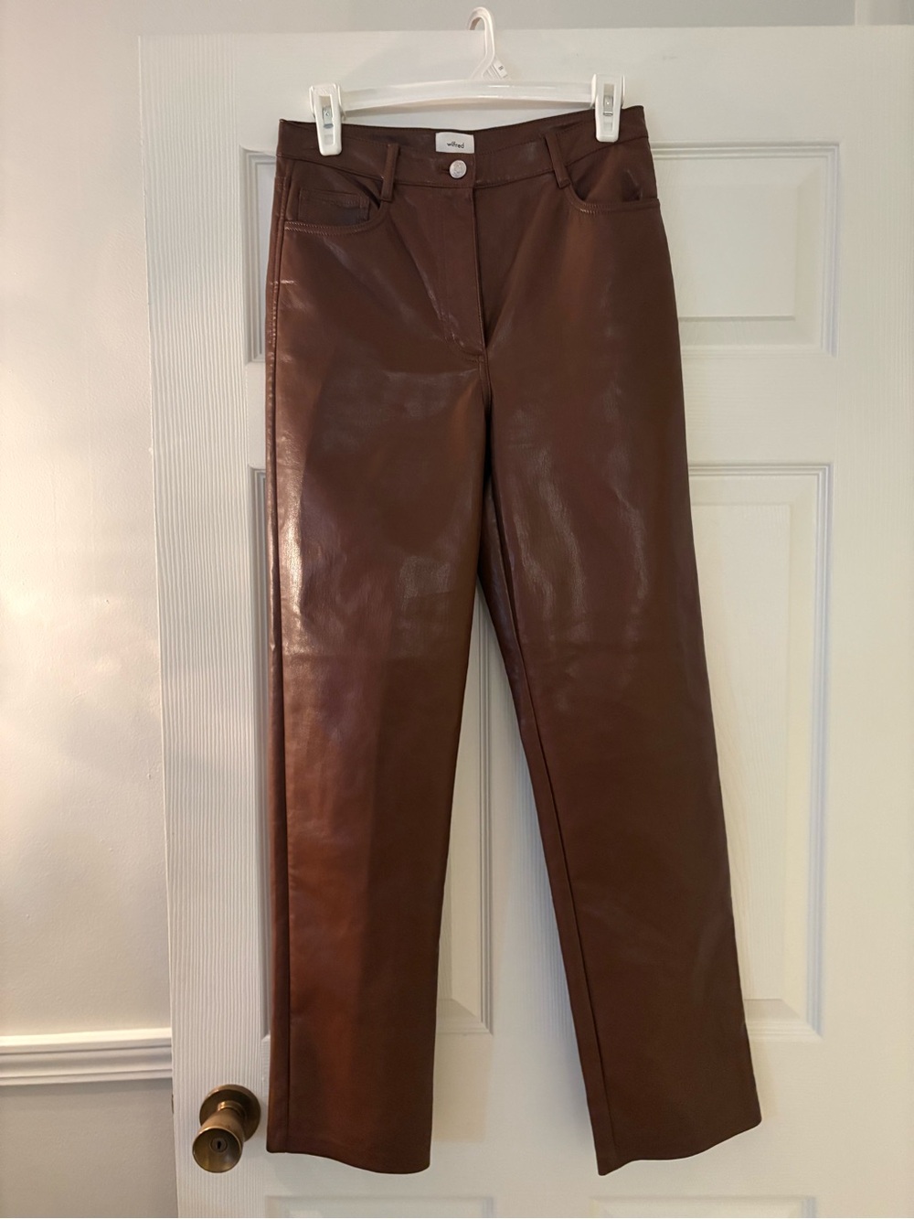 Wilfred Brown Faux Leather Straight-Leg Pants